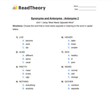 Synonyms and Antonyms - Antonyms - Grade 1 - Exercise 2