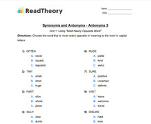 Synonyms and Antonyms - Antonyms - Grade 1 - Exercise 3