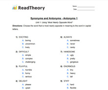 Synonyms and Antonyms - Antonyms - Grade 2 - Exercise 1