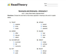 Synonyms and Antonyms - Antonyms - Grade 2 - Exercise 3