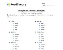Synonyms and Antonyms - Antonyms - Grade 3 - Exercise 1
