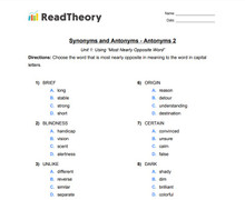 Synonyms and Antonyms - Antonyms - Grade 3 - Exercise 2