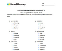 Synonyms and Antonyms - Antonyms - Grade 3 - Exercise 3