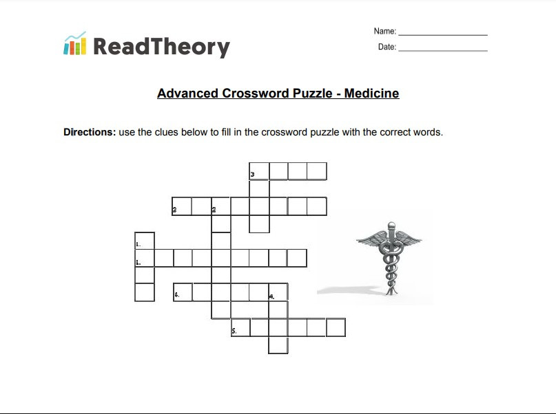 Crossword Puzzle Advanced Medicine Read Theory Workbooks