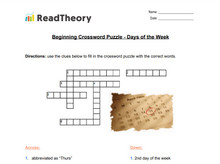 Crossword Puzzle - Beginner - Days of the Week