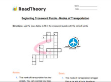 Crossword Puzzle - Beginner - Mode of Transportation