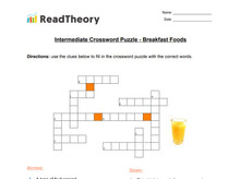 Crossword Puzzle - Intermediate - Breakfast Foods