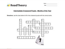 Crossword Puzzle - Intermediate - Months of the Year