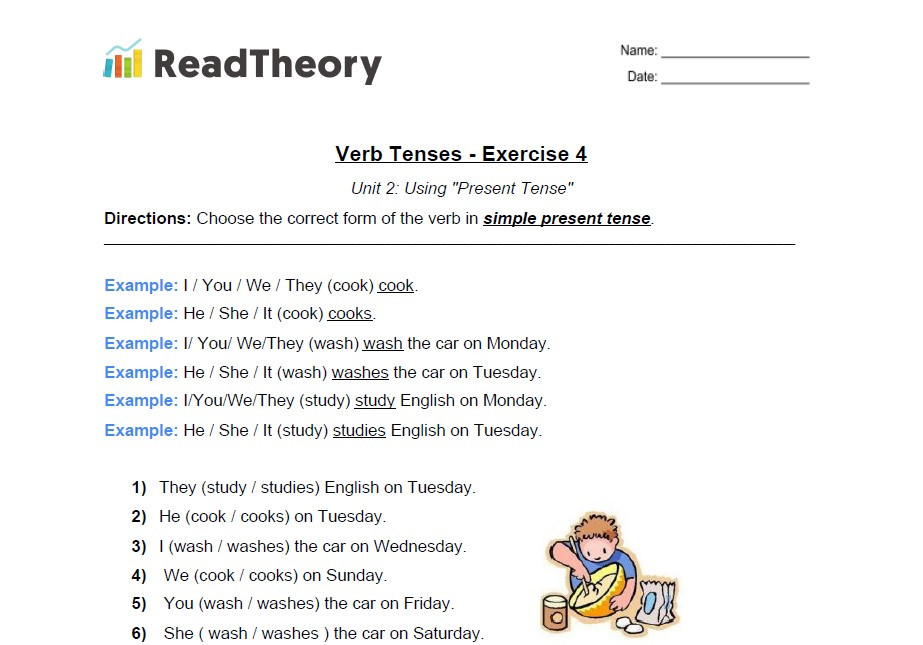 Verb Tenses Present Tense Exercise 4 Simple Present Tense Read Theory Workbooks Verb Tenses Present Tense Exercise 4 Simple Present Tense Read Theory Workbooks