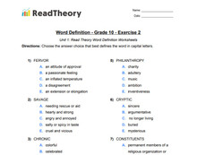 Word Definition - Grade 10 - Exercise 2