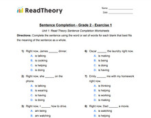 Sentence Completion - General - Grade 2 - Exercise 1