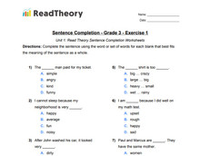Sentence Completion - General - Grade 3 - Exercise 1