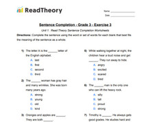 Sentence Completion - General - Grade 3 - Exercise 3