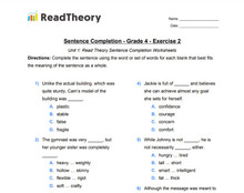 Sentence Completion - General - Grade 4 - Exercise 2