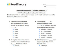 Sentence Completion - General - Grade 5 - Exercise 2
