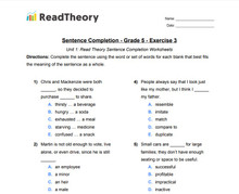 Sentence Completion - General - Grade 5 - Exercise 3