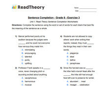 Sentence Completion - General - Grade 6 - Exercise 3