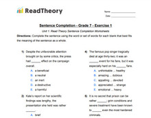 Sentence Completion - General - Grade 7 - Exercise 1