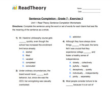 Sentence Completion - General - Grade 7 - Exercise 2