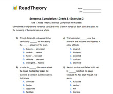 Sentence Completion - General - Grade 8 - Exercise 3