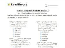 Sentence Completion - General - Grade 11 - Exercise 1