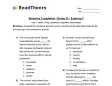 Sentence Completion - General - Grade 12 - Exercise 2