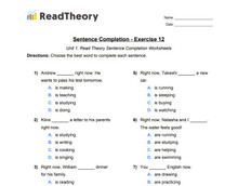 Sentence Completion - Low Beginning Level - Exercise 12