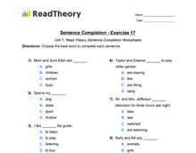 Sentence Completion - Low Beginning Level - Exercise 17