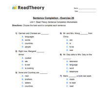 Sentence Completion - Low Beginning Level - Exercise 20