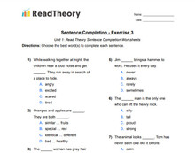 Sentence Completion - High Beginning Level - Exercise 3