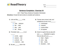 Sentence Completion - High Beginning Level - Exercise 10