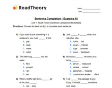 Sentence Completion - High Beginning Level - Exercise 15