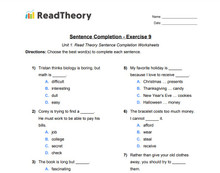 Sentence Completion - Low Intermediate Level - Exercise 9