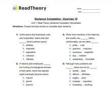 Sentence Completion - High Intermediate Level - Exercise 15