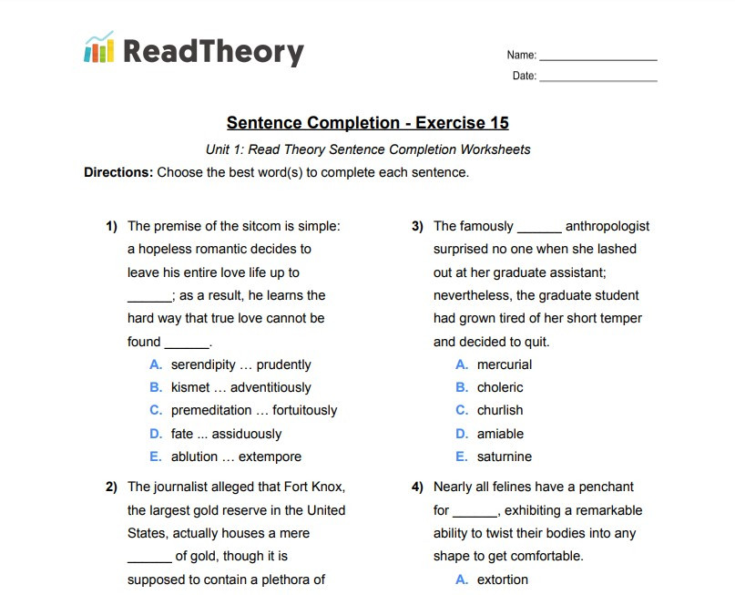 Sentence Completion High Advanced GRE Level Exercise 15 Read Sentence Completion High Advanced GRE Level Exercise 15 Read