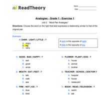 Analogies - Word Pair Analogies - Grade 1 - Exercise 1