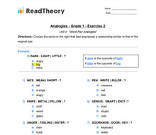 Analogies - Word Pair Analogies - Grade 1 - Exercise 2
