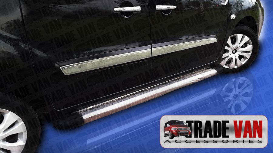 Our Citroen Berlingo Door Moulding Covers in Polished Stainless Steel really enhance your Citroen Berlingo, These polished stainless steel side streamer covers will fit all 2008 on models including Multispace MPV. Buy online at Trade Van Accessories.