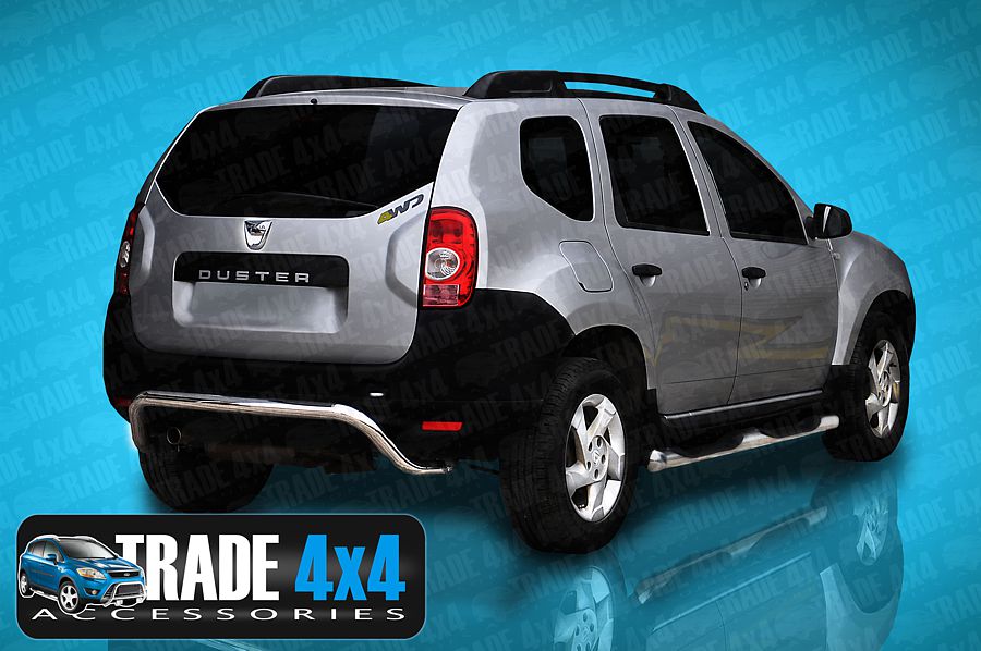 Our Dacia Duster Rear Bar, Bumper protection bars are a great Duster Styling Accessory made from chrome look hand polished Stainless Steel tube. Buy online at Trade 4x4 Accessories