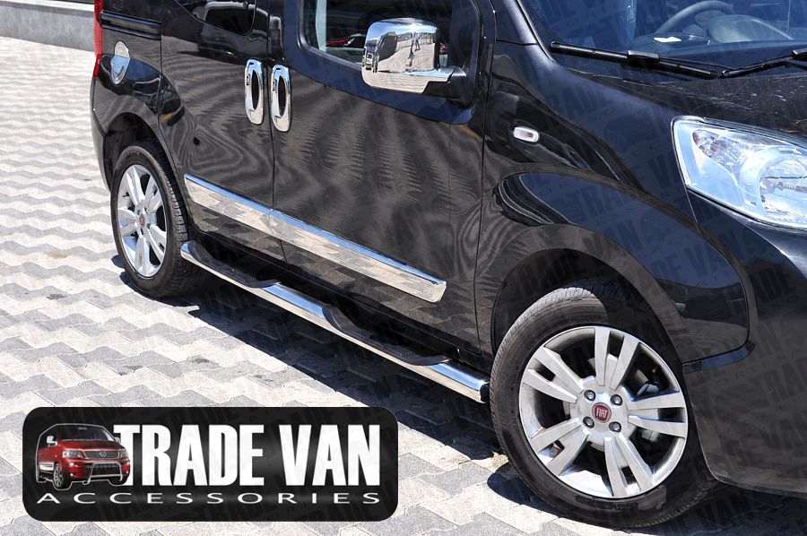 Our Fiat Fiorino Side Door Moulding Covers in Polished Stainless Steel really enhance your Fiat Fiorino, These polished stainless steel side streamer covers will fit all 2008 on models including Qubo MPV. Buy online at Trade Van Accessories.