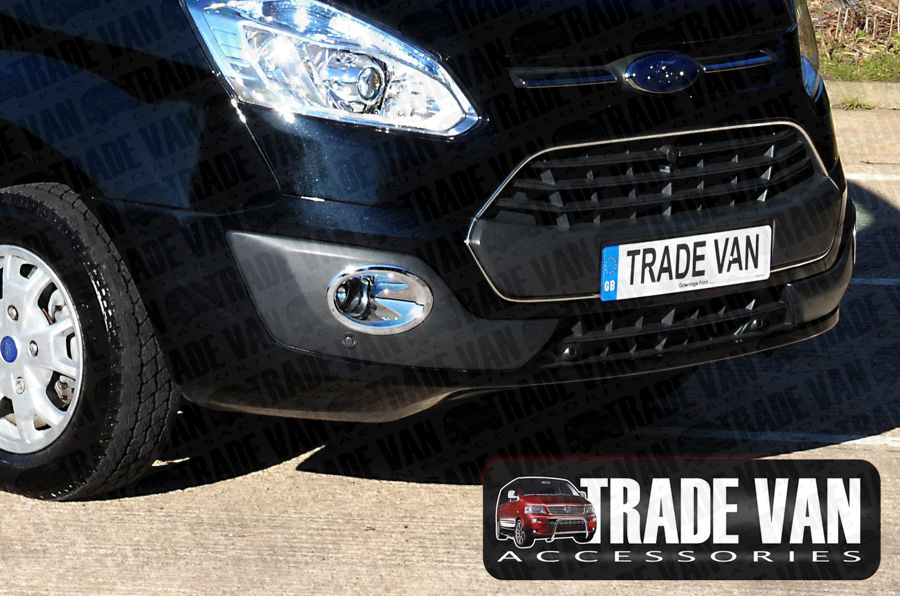 Our Transit Custom front bumper fog lamp Covers and stainless steel fog light surrounds are a great front styling accessory upgrade for your ford custom and Torneo people carrier. Buy your Ford Styling Accessories online at Trade Van Accessories