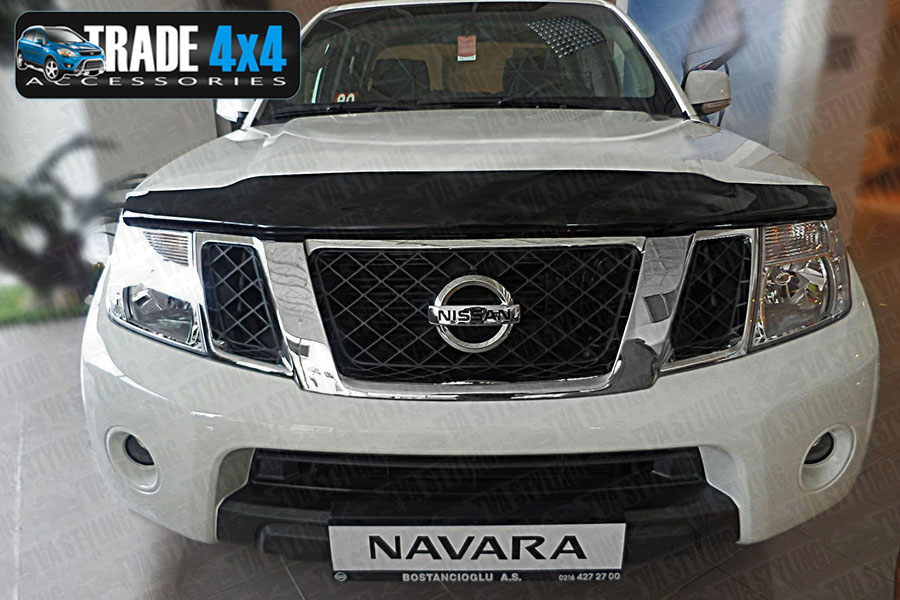 Our dark tinted Nissan Navara 2005-10 bug shield bonnet guard really enhances the front styling of your Navara 4x4. Beautifully formed using superior Smoked tinted Acrylic. Buy online at Trade 4x4 Accessories.