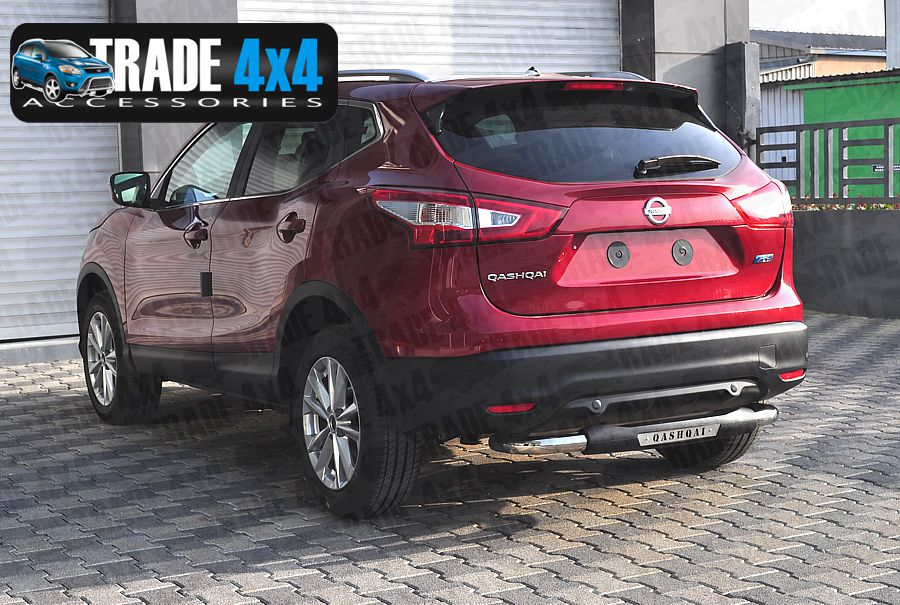 Our Nissan Qashqai Rear Step Bar, Bumper protection bars are a great J11 Qashqai Styling Accessory made from chrome look hand polished Stainless Steel tube. Buy online at Trade 4x4 Accessories