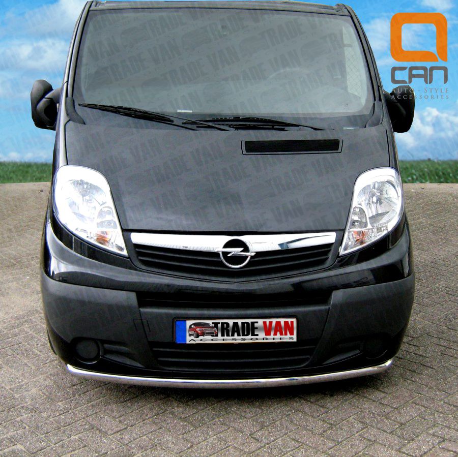 Our Vauxhall Vivaro Front City Bar, nudge bar, front bar, really upgrades your trafic van, The hand polished stainless steel 60mm bar will fit all models including chassis cab, & combi. Buy all your van accessories online at Trade Van Accessories