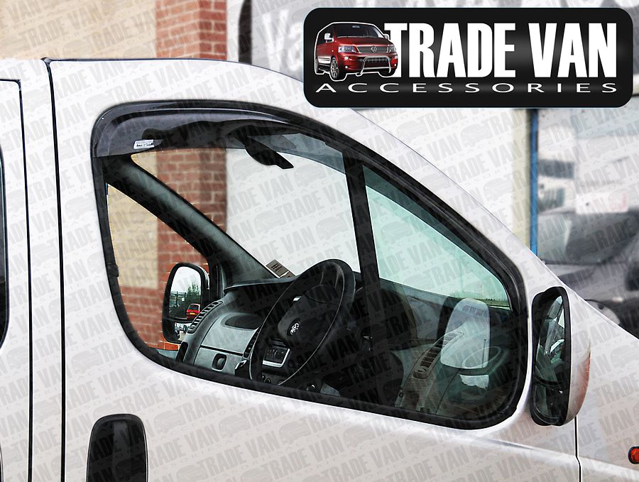 Our Vivaro Side Door Wind Deflectors fit over the side windows on the Vauxhall Vivaro Van for a great van accessory - Buy Online at Trade Van Accessories