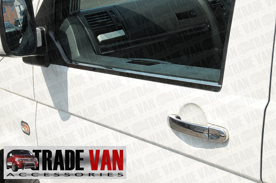 Our VW T5 transporter Window Trim Covers Stainless Steel are made from chrome look hand polished Stainless Steel. Buy online at Trade Van Accessories.
