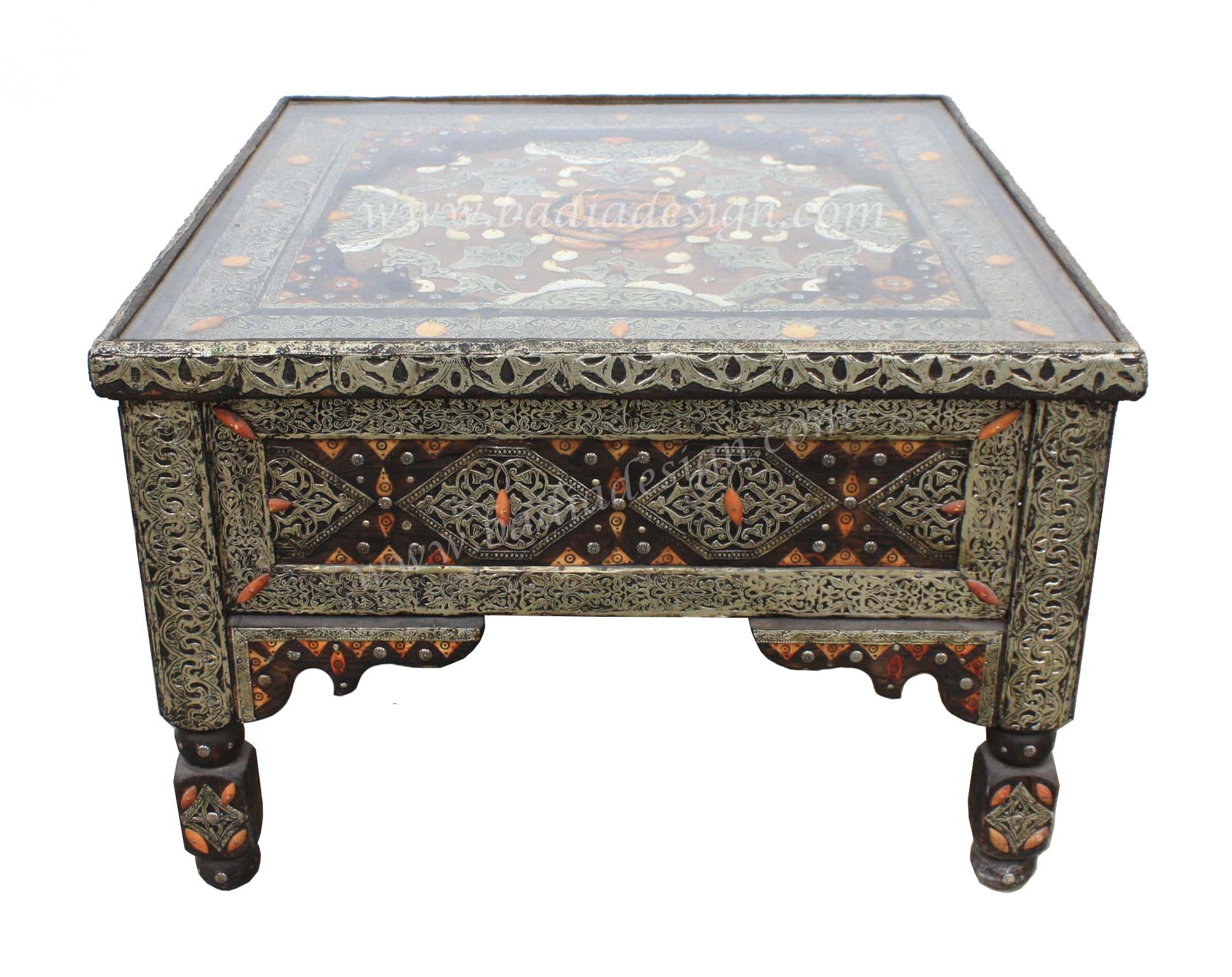 Moroccan Square Metal And Bone Coffee Table From Badia Design Inc