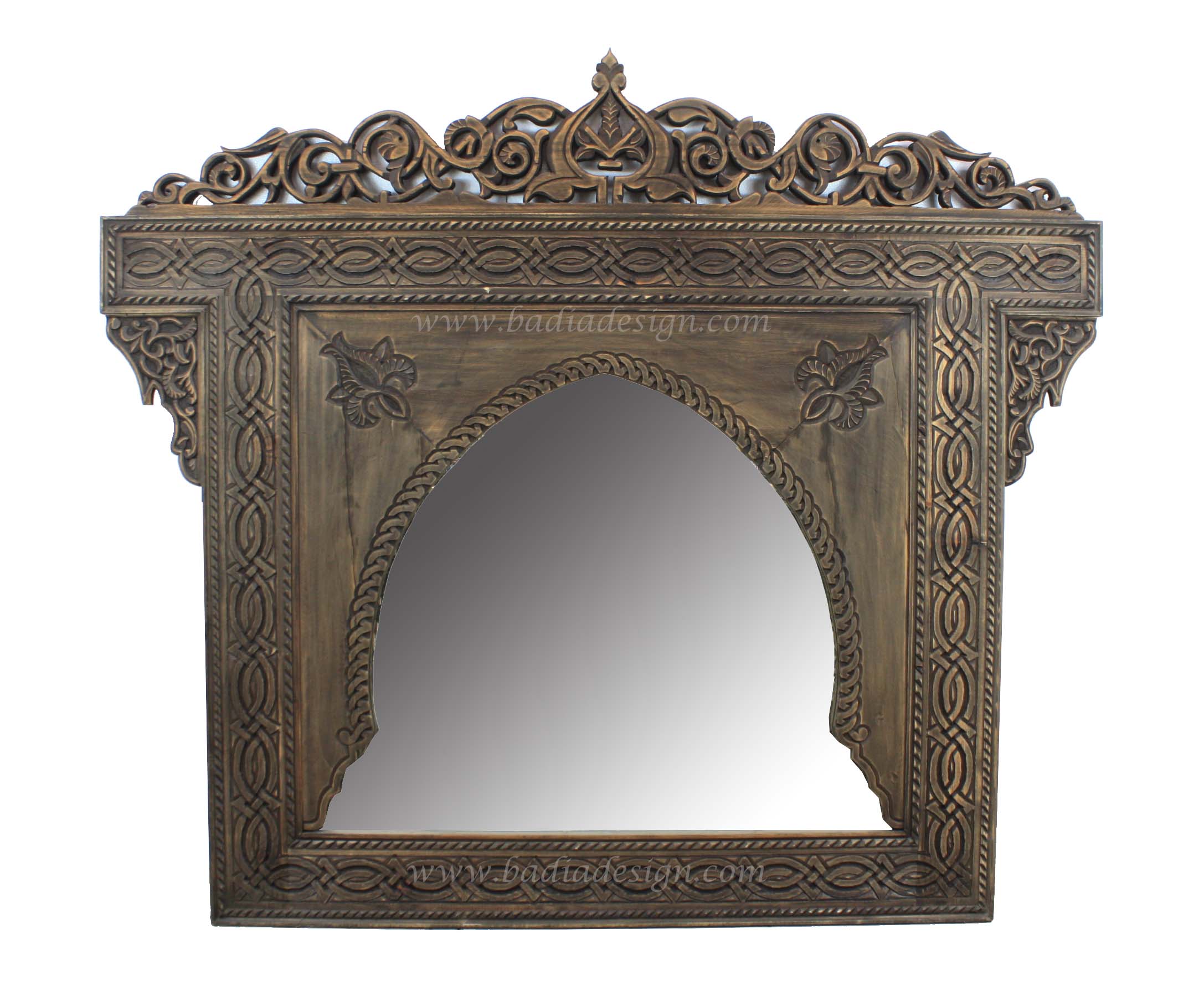 Moroccan Hand Carved Wooden Mirror from Badia Design Inc.