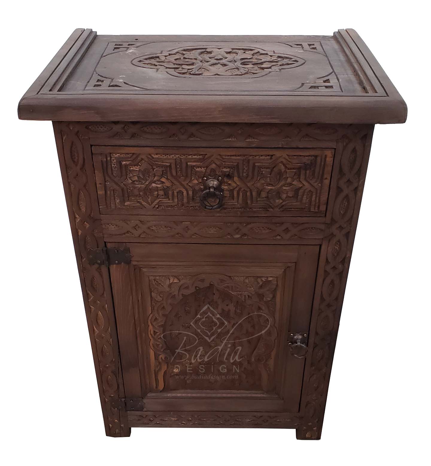 Moroccan Hand Carved Wood Nightstand from Badia Design Inc.