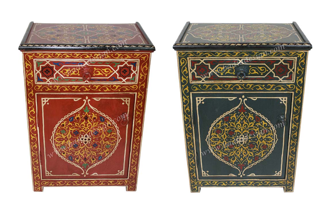 Hand Painted 4 Drawer Nightstand Imported From Morocco By Badia